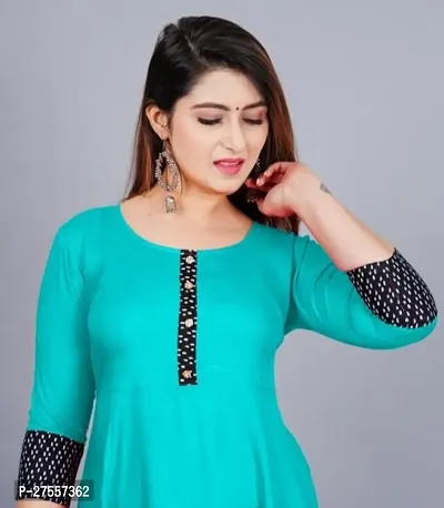 Stylish Turquoise Cotton Solid Fit And Flare Dress For Women-thumb2