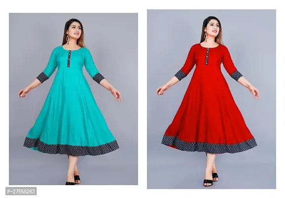Stylish Multicoloured Cotton Solid Fit And Flare Dress For Women Pack Of 2