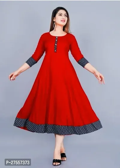 Stylish Red Cotton Solid Fit And Flare Dress For Women-thumb0