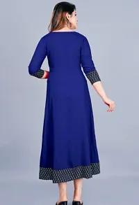 Stylish Blue Cotton Solid Fit And Flare Dress For Women-thumb1