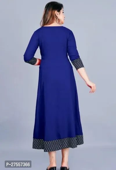 Stylish Blue Cotton Solid Fit And Flare Dress For Women-thumb2