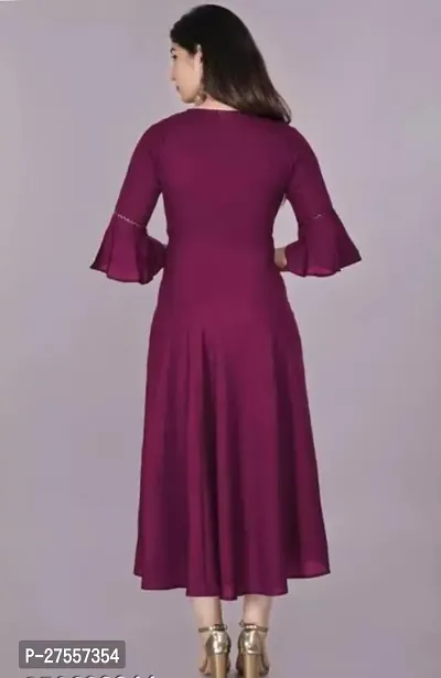 Stylish Purple Cotton Solid Fit And Flare Dress For Women-thumb3