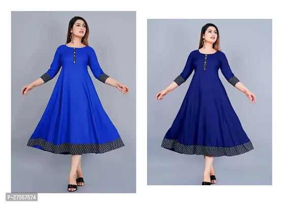 Stylish Blue Cotton Solid Fit And Flare Dress For Women Pack Of 2