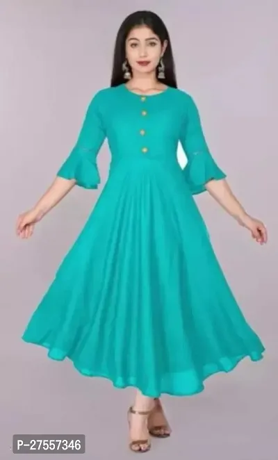 Stylish Turquoise Cotton Solid Fit And Flare Dress For Women