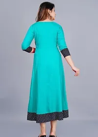 Stylish Turquoise Cotton Solid Fit And Flare Dress For Women-thumb2