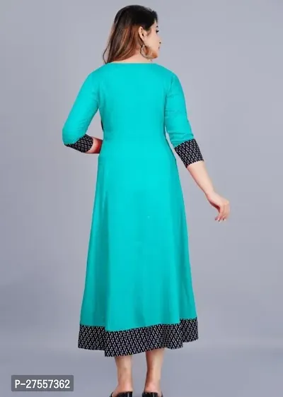 Stylish Turquoise Cotton Solid Fit And Flare Dress For Women-thumb3