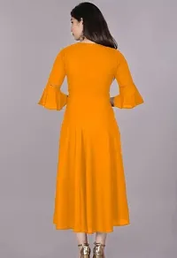 Stylish Yellow Cotton Solid Fit And Flare Dress For Women-thumb3