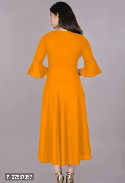 Stylish Yellow Cotton Solid Fit And Flare Dress For Women-thumb4