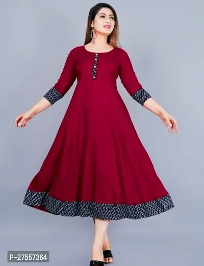 Stylish Maroon Cotton Solid Fit And Flare Dress For Women