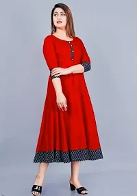 Stylish Red Cotton Solid Fit And Flare Dress For Women-thumb1