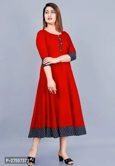 Stylish Red Cotton Solid Fit And Flare Dress For Women-thumb2