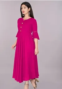 Stylish Pink Cotton Solid Fit And Flare Dress For Women-thumb2