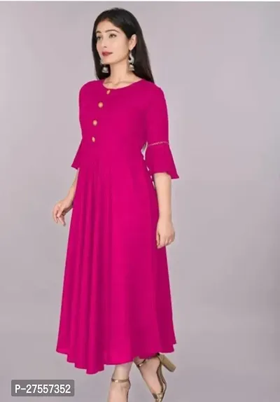 Stylish Pink Cotton Solid Fit And Flare Dress For Women-thumb3