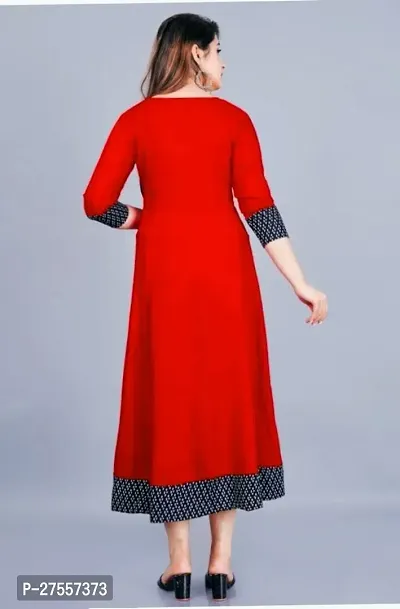 Stylish Red Cotton Solid Fit And Flare Dress For Women-thumb3