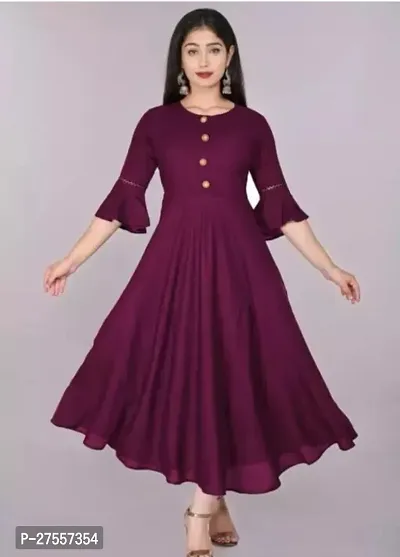 Stylish Purple Cotton Solid Fit And Flare Dress For Women-thumb0