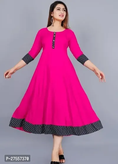 Stylish Pink Cotton Solid Fit And Flare Dress For Women-thumb0