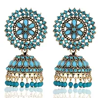 Shritesh Gold Plated Kundan Studded Meenakari Jhumka Earrings Brass Jhumki Earring Pearl Brass Jhumki Earring Blue Color-thumb3