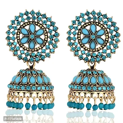 Shritesh Gold Plated Kundan Studded Meenakari Jhumka Earrings Brass Jhumki Earring Pearl Brass Jhumki Earring Blue Color-thumb4