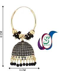 Shritesh Premium Bridal Wedding Traditional Pearl Jhumkas/Jhumka/Jhumki Earrings For Women And Girls Pearl Copper, Metal Jhumki Earring (Gold Black)-thumb1