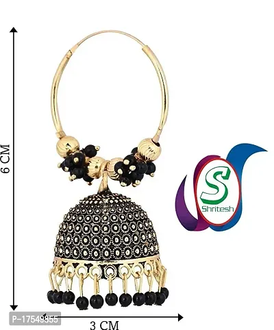 Shritesh Premium Bridal Wedding Traditional Pearl Jhumkas/Jhumka/Jhumki Earrings For Women And Girls Pearl Copper, Metal Jhumki Earring (Gold Black)-thumb2