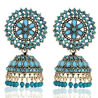 Shritesh Gold Plated Kundan Studded Meenakari Jhumka Earrings Brass Jhumki Earring Pearl Brass Jhumki Earring (SKy?Blue?)-thumb3