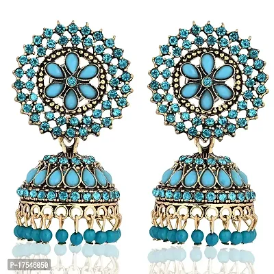 Shritesh Gold Plated Kundan Studded Meenakari Jhumka Earrings Brass Jhumki Earring Pearl Brass Jhumki Earring (SKy?Blue?)-thumb4