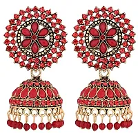 Shritesh Gold Plated Kundan Studded Meenakari Jhumka Earrings Brass Jhumki Earring Pearl Brass Jhumki Earring (Red)-thumb1