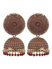 Shritesh Jhumki Earrings for Women- Traditional Bollywood Ethnic Bridal Wedding Indian Pearl Hangings Meenakari jhumka Jewellery for Women/Girls (Maroon-Gold)-thumb2