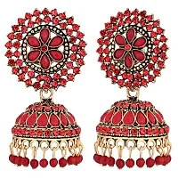 Shritesh Gold Plated Kundan Studded Meenakari Jhumka Earrings Brass Jhumki Earring Pearl Brass Jhumki Earring (Red)-thumb3