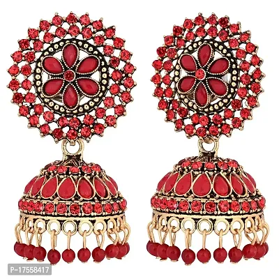 Shritesh Gold Plated Kundan Studded Meenakari Jhumka Earrings Brass Jhumki Earring Pearl Brass Jhumki Earring (Red)-thumb4