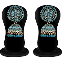 Shritesh Gold Plated Kundan Studded Meenakari Jhumka Earrings Brass Jhumki Earring Pearl Brass Jhumki Earring Blue Color-thumb4