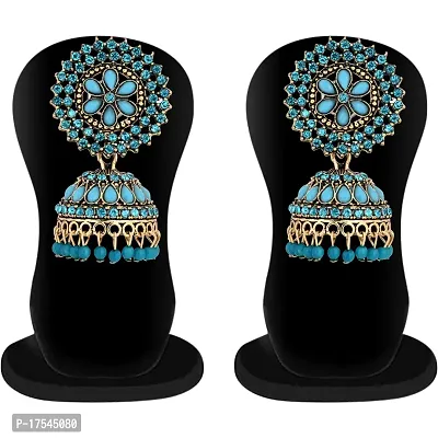 Shritesh Gold Plated Kundan Studded Meenakari Jhumka Earrings Brass Jhumki Earring Pearl Brass Jhumki Earring Blue Color-thumb5