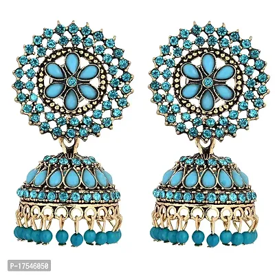 Shritesh Gold Plated Kundan Studded Meenakari Jhumka Earrings Brass Jhumki Earring Pearl Brass Jhumki Earring (SKy?Blue?)-thumb0