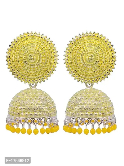 Shritesh Jhumki Earrings for Women- Traditional Bollywood Ethnic Bridal Wedding Indian Pearl Hangings Meenakari jhumka Jewellery for Women/Girls (Yellow-Gold)