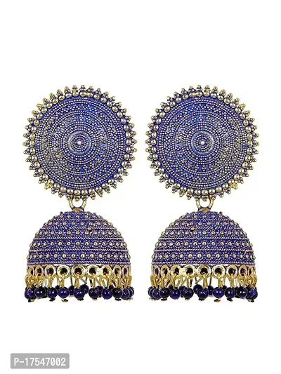 Shritesh Jhumki Earrings for Women- Traditional Bollywood Ethnic Bridal Wedding Indian Pearl Hangings Meenakari jhumka Jewellery for Women/Girls (Royal Blue-Gold)