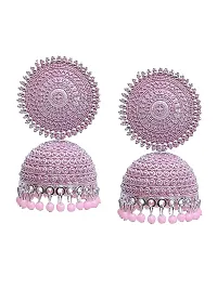 Shritesh Jhumki Earrings for Women- Traditional Bollywood Ethnic Bridal Wedding Indian Pearl Hangings Meenakari jhumka Jewellery for Women/Girls (Pink)-thumb2