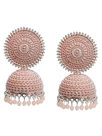 Shritesh Jhumki Earrings for Women- Traditional Bollywood Ethnic Bridal Wedding Indian Pearl Hangings Meenakari jhumka Jewellery for Women/Girls (Peach)-thumb2