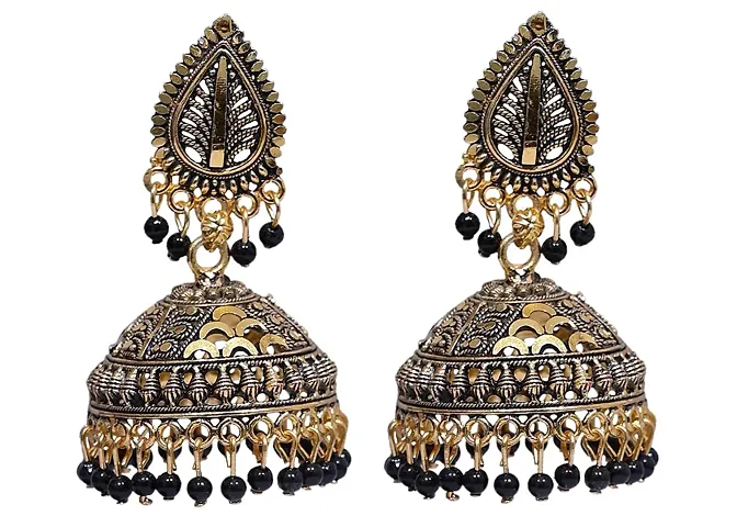 Shritesh Beautiful Attractive Big Kundan Jhumka earrings for Girls and Women. (Black Color) Brass Jhumki Earring Alloy, Metal Jhumki Earring Crystal Brass Jhumki Earring Metal Jhumki Earring