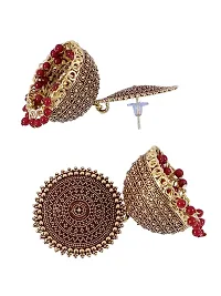 Shritesh Jhumki Earrings for Women- Traditional Bollywood Ethnic Bridal Wedding Indian Pearl Hangings Meenakari jhumka Jewellery for Women/Girls (Maroon-Gold)-thumb1