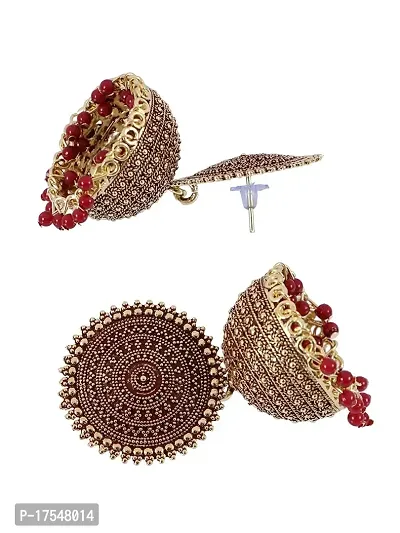 Shritesh Jhumki Earrings for Women- Traditional Bollywood Ethnic Bridal Wedding Indian Pearl Hangings Meenakari jhumka Jewellery for Women/Girls (Maroon-Gold)-thumb2