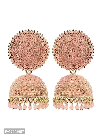 Shritesh Jhumki Earrings for Women- Traditional Bollywood Ethnic Bridal Wedding Indian Pearl Hangings Meenakari jhumka Jewellery for Women/Girls (Peach-Gold)