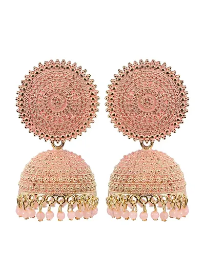 Shritesh Jhumki Earrings for Women- Traditional Bollywood Ethnic Bridal Wedding Indian Pearl Hangings Meenakari jhumka Jewellery for Women/Girls (Peach-Gold)