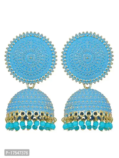 Shritesh Jhumki Earrings for Women- Traditional Bollywood Ethnic Bridal Wedding Indian Pearl Hangings Meenakari jhumka Jewellery for Women/Girls (Sky Blue-Gold)