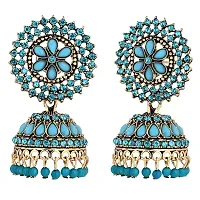 Shritesh Gold Plated Kundan Studded Meenakari Jhumka Earrings Brass Jhumki Earring Pearl Brass Jhumki Earring (SKy?Blue?)-thumb1