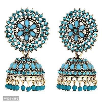 Shritesh Gold Plated Kundan Studded Meenakari Jhumka Earrings Brass Jhumki Earring Pearl Brass Jhumki Earring (SKy?Blue?)-thumb2