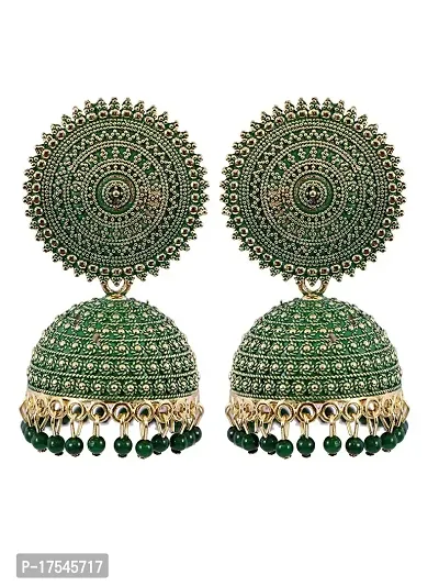 Shritesh Jhumki Earrings for Women- Traditional Bollywood Ethnic Bridal Wedding Indian Pearl Hangings Meenakari jhumka Jewellery for Women/Girls (Green-Gold)