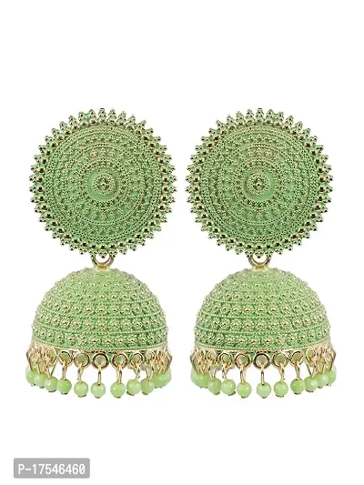 Shritesh Jhumki Earrings for Women- Traditional Bollywood Ethnic Bridal Wedding Indian Pearl Hangings Meenakari jhumka Jewellery for Women/Girls (Lime Green-Gold)