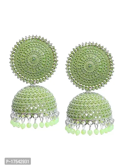 Shritesh Jhumki Earrings for Women- Traditional Bollywood Ethnic Bridal Wedding Indian Pearl Hangings Meenakari jhumka Jewellery for Women/Girls (Light green)-thumb3