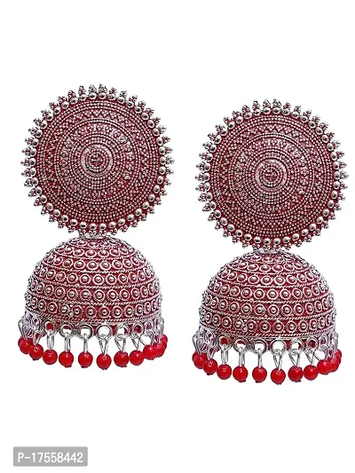 Shritesh Jhumki Earrings for Women- Traditional Bollywood Ethnic Bridal Wedding Indian Pearl Hangings Meenakari jhumka Jewellery for Women/Girls (Red)