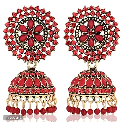 Shritesh Gold Plated Kundan Studded Meenakari Jhumka Earrings Brass Jhumki Earring Pearl Brass Jhumki Earring (Red)